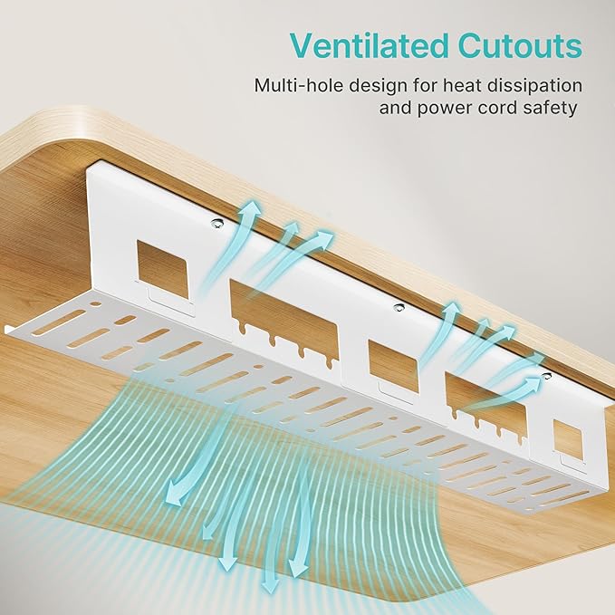 PEGZONE Under Desk Cable Management Tray, 31.5 Inches Metal Cord Organizer Rack - Image 7