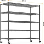Himimi Storage Shelves with Wheels, 5-Tier Heavy Duty Steel Wire Rack Storage - Image 3