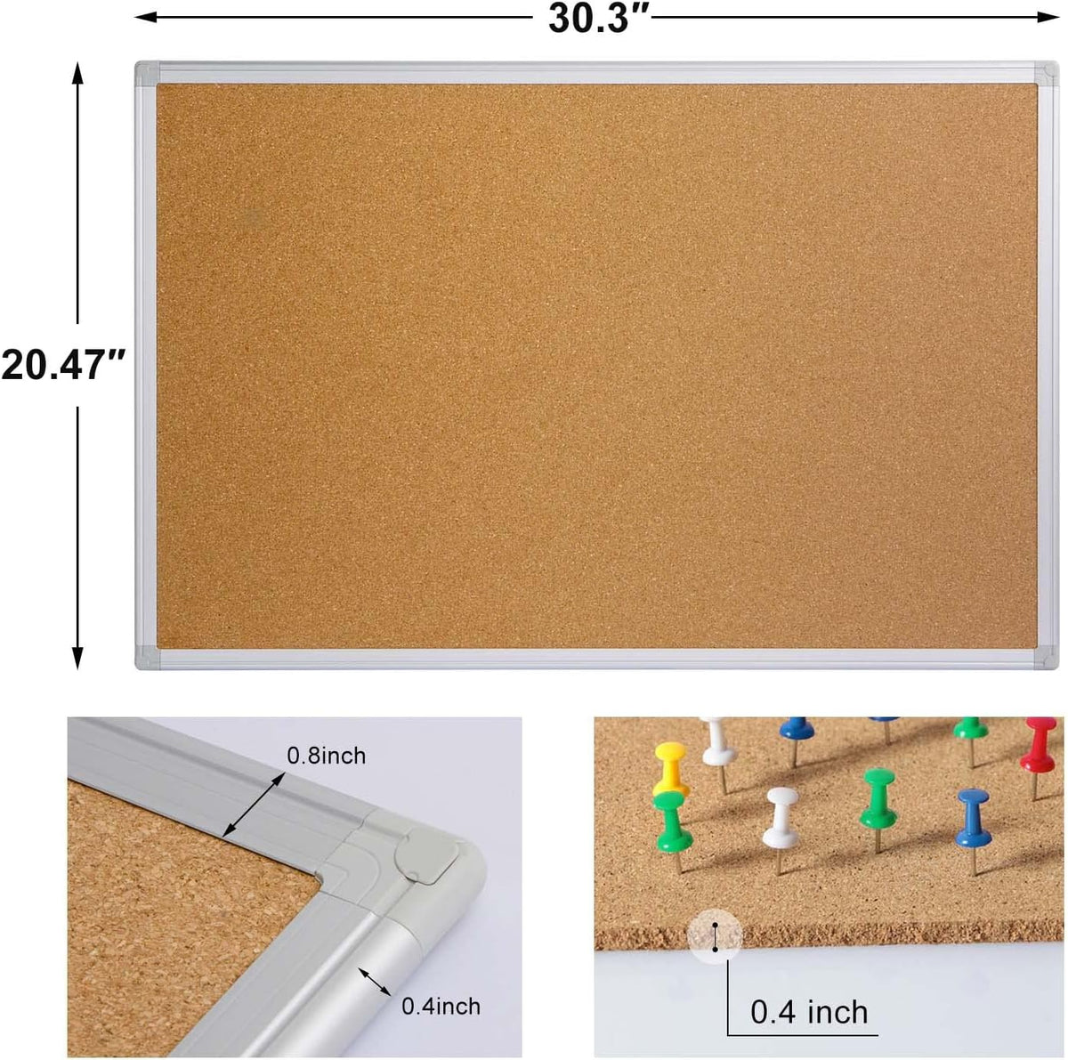 Cork Board Bulletin Board 20 x 30 Inches, Silver Aluminium Framed Corkboard, ...