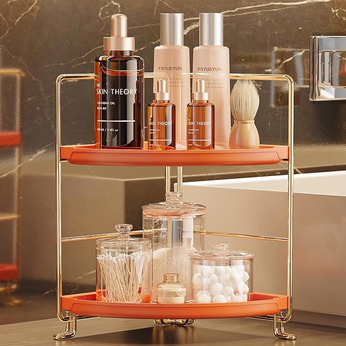 FSyueyun 2-Tier Corner Bathroom Counter Organizer, Tool-Less Installation by FSyueyun