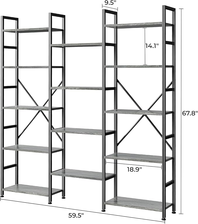 SUPERJARE Triple 5 Tier Bookshelf, Bookcase - Image 3