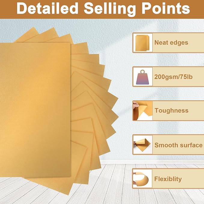 Silunkia 40 Sheets Gold Shimmer Cardstock 8.5 x 11 Certificate Paper, 75lb - Image 3