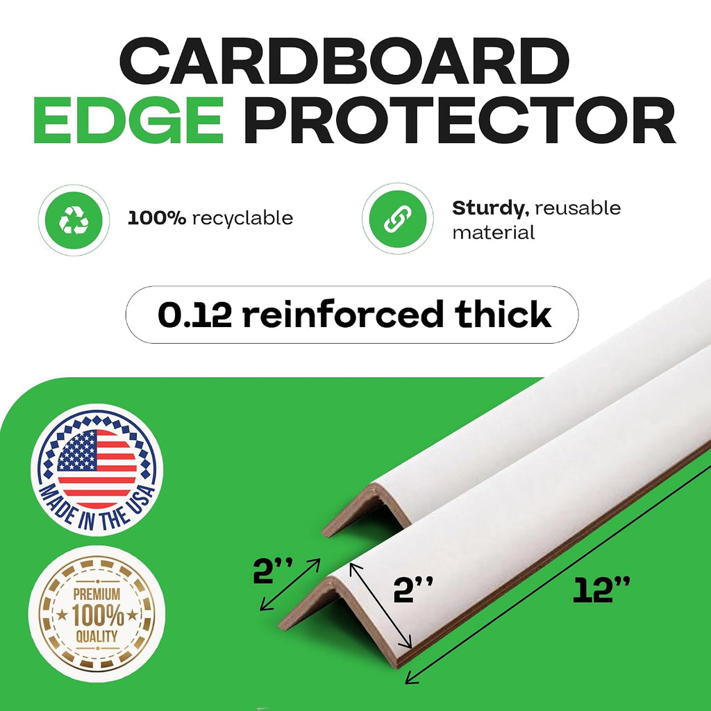 IDL Packaging Cardboard Edge Protector 2" x 2" x 12" (Pack of 50) - White Kraft Cardboard Corner Protectors for Shipping - V-Board Reinforced Pallet Edge Protector - Eliminates Shifting of Packaging | White Kraft Cardboard Corner Protectors for Shipping