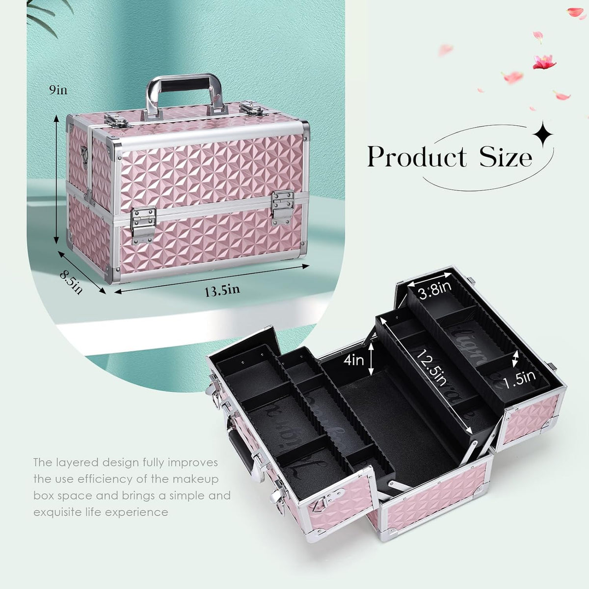 Joligrace Makeup Train Case Professional Cosmetic Organizer Aluminum Storage ...