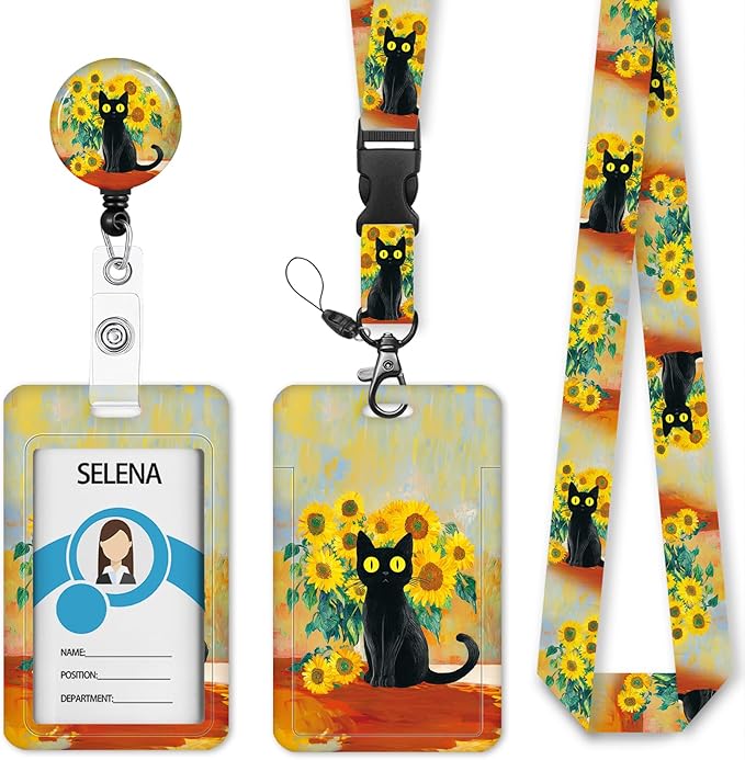 Black Cat Lanyards for ID Badges, Badge Holder by Mcapirivo
