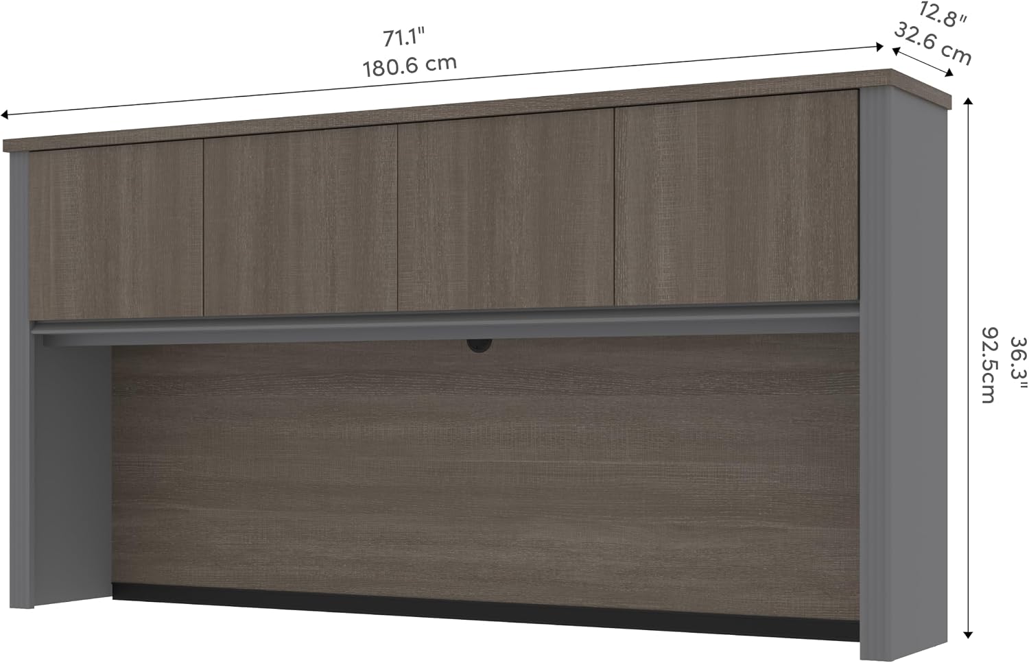 Bestar Hutch for Desk Shell, Bark Grey/Slate, Prestige +, 72W | 4 doors; built-in wire management; Coordinates with other storage pieces in the collection; Particle board construction