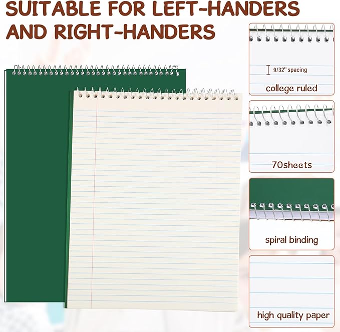 Maitys 6 Pcs Legal Pad Steno Spiral Notebook 8.5" x 11" Top Bound Spiral Pads - Image 3