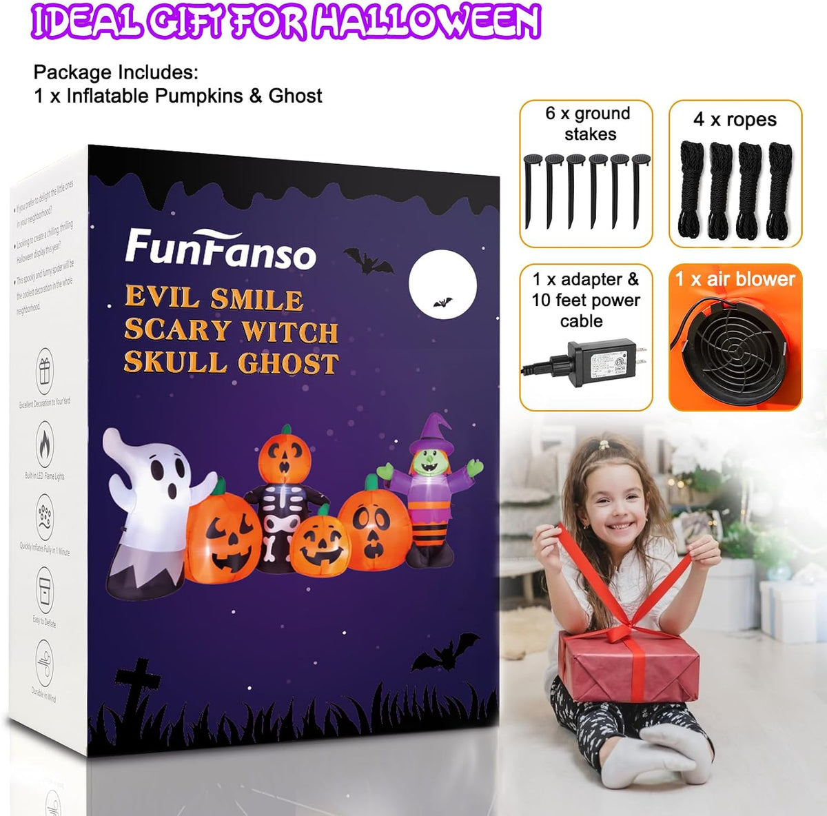 8 ft Halloween Inflatable Pumpkin Outdoor Decoration, Large Blow Up Witch, Gh...