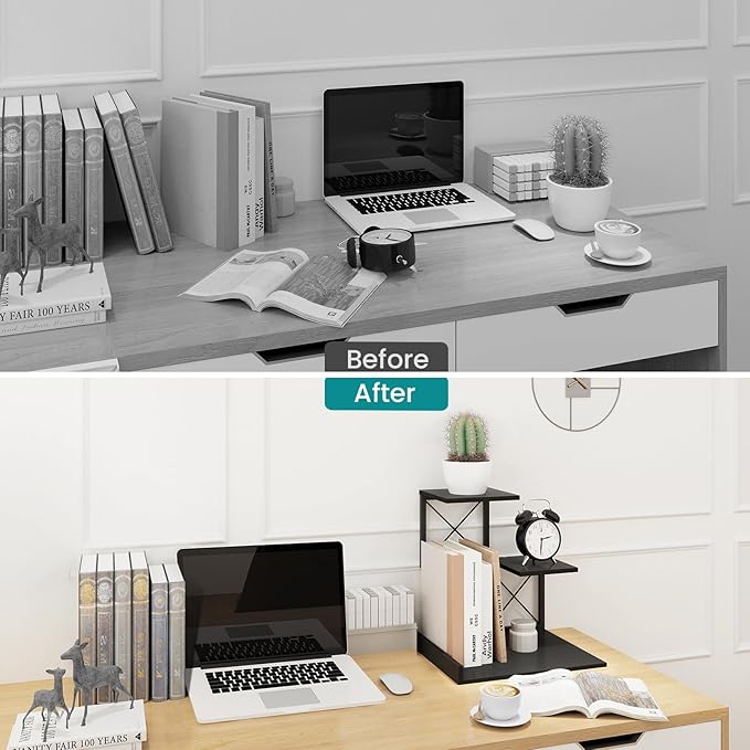 ELITEROO Wood Desktop Shelf, 3 Tier Desk Shelves Small Bookshelf Organizer - Image 7