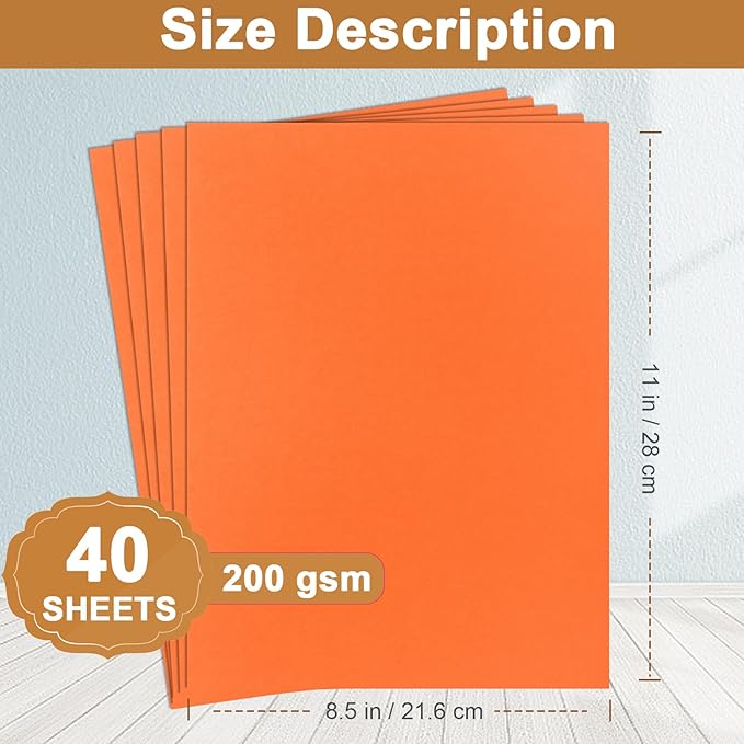 Silunkia 40 Sheets Orange Cardstock 8.5 x 11 Craft Paper, 75lb Premium Pumpkin - Image 2