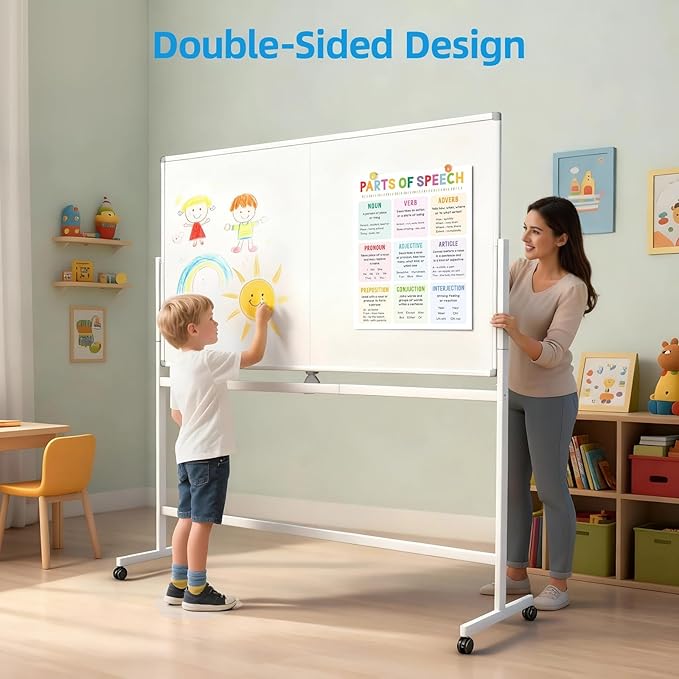VOWNER Double-Sided Magnetic Whiteboard, Reversible Rolling White Board - Image 9
