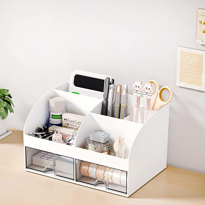 Desk Organizer with 6 Compartments and 2 Drawers, Plastic Makeup Organizer - Image 7
