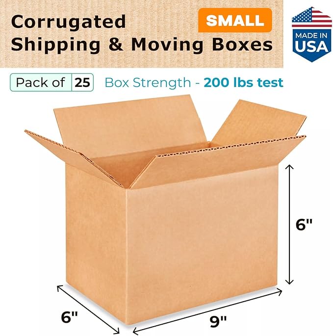 Small Moving & Shipping Boxes 9"L x 6"W x 6"H - Image 2