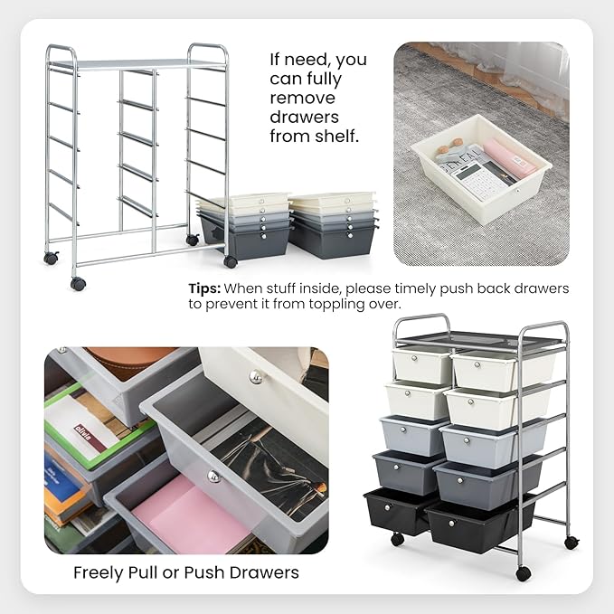 GLACER 10 Drawer Rolling Cart, Storage Cart - Image 4