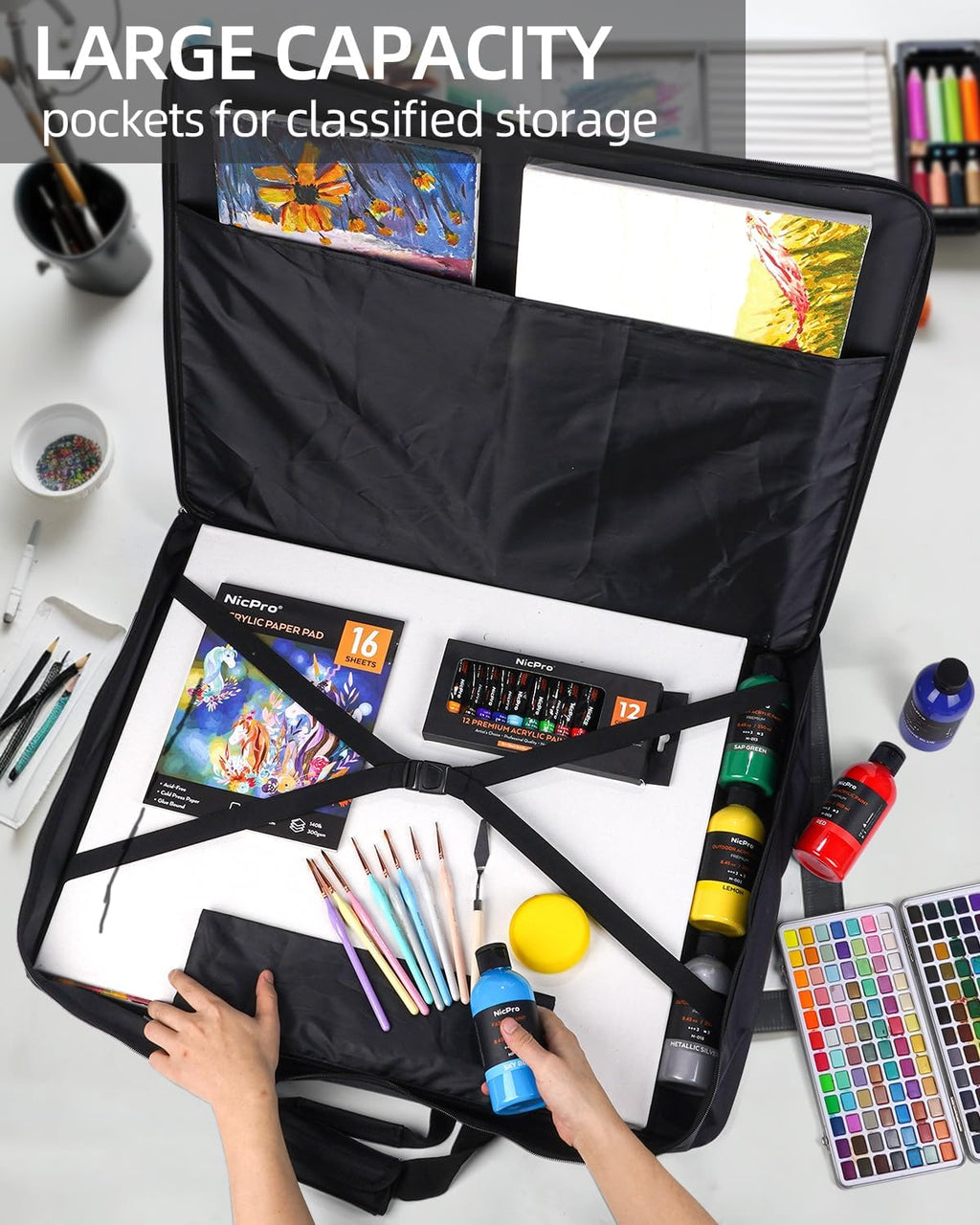 nicpro art portfolio bag 24”x 36'', nylon artist showing dimensions