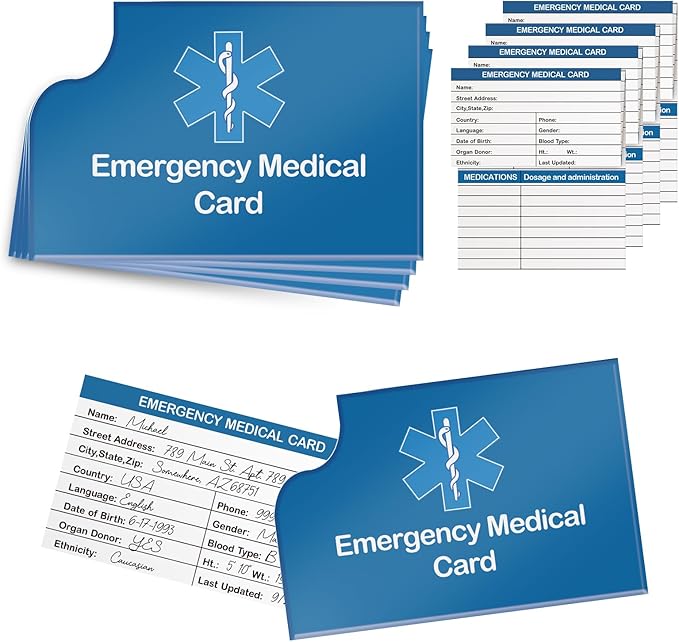 4 Pack Emergency Medical Information Id Card Red Medical Condition and by DLUGOPIS