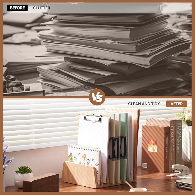 KIRIGEN Desktop File Document Holder Stand 7 Slots Mail Paper Organizer Desk - Image 3