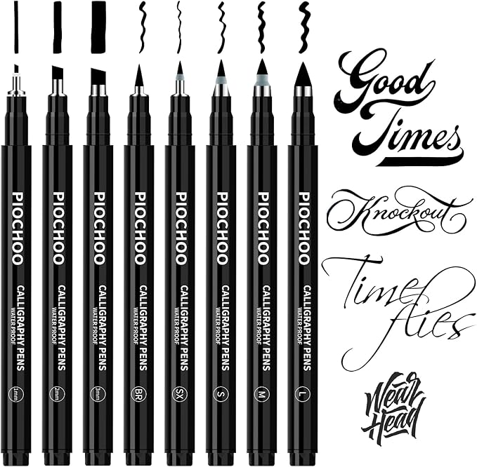 Piochoo Calligraphy Pens, 8 Size Calligraphy Pens by Piochoo