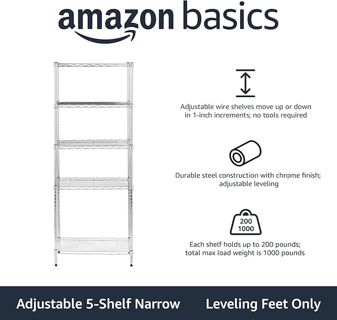 Amazon Basics 5-Shelf Adjustable, Storage Shelving Unit, Steel Organizer Wire - Image 4