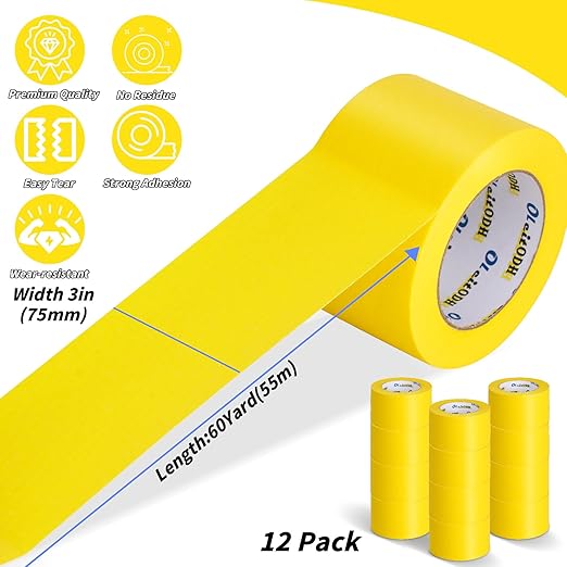 Oleitodh 12 Rolls Yellow Painters Tape Bulk 3 inch x 60 Yards, Painters Masking - Image 2