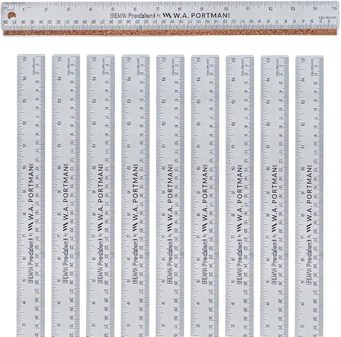 Breman Precision Metal Ruler 15 Inch Cork Back – 10 Pk Stainless Steel Straight by WAPortman