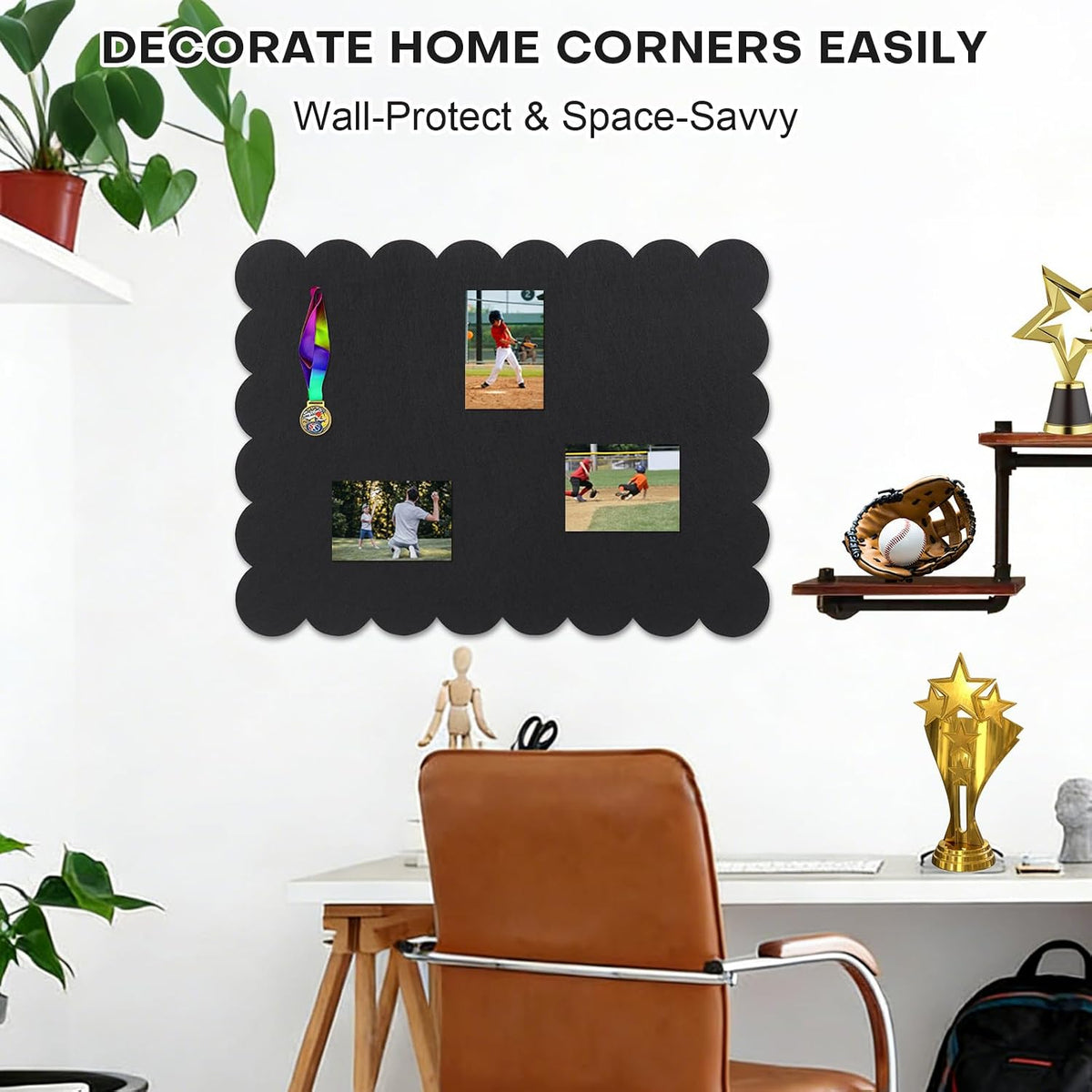 Scalloped Bulletin Board 36 x 24 Inches Felt Pin Board, Black