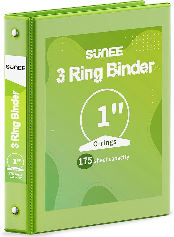 SUNEE 3 Ring Binder 1 Inch 1 Pack, Tender Green by SUNEE