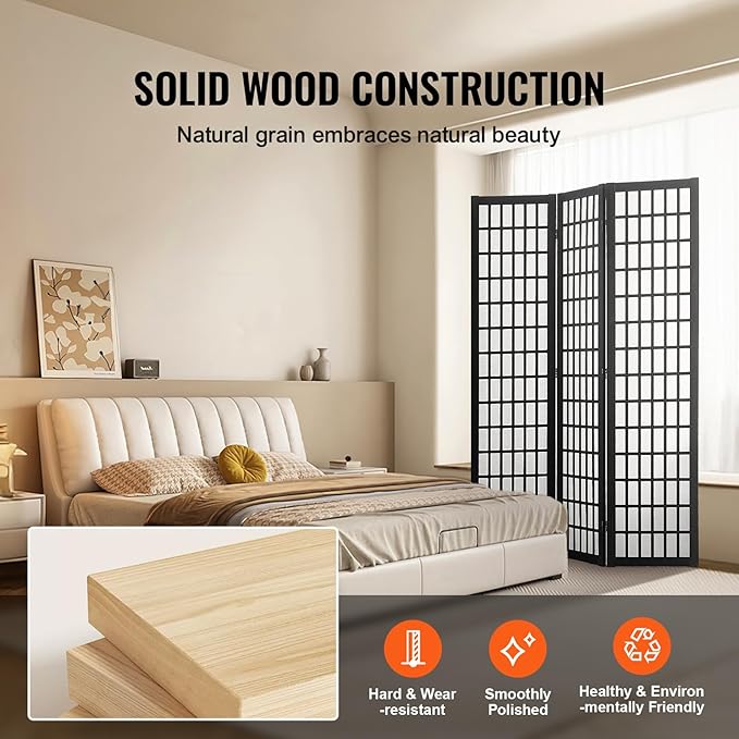 VEVOR Room Divider, 3 Panel Japanese Room Divider, Wood Folding Privacy Screen - Image 4