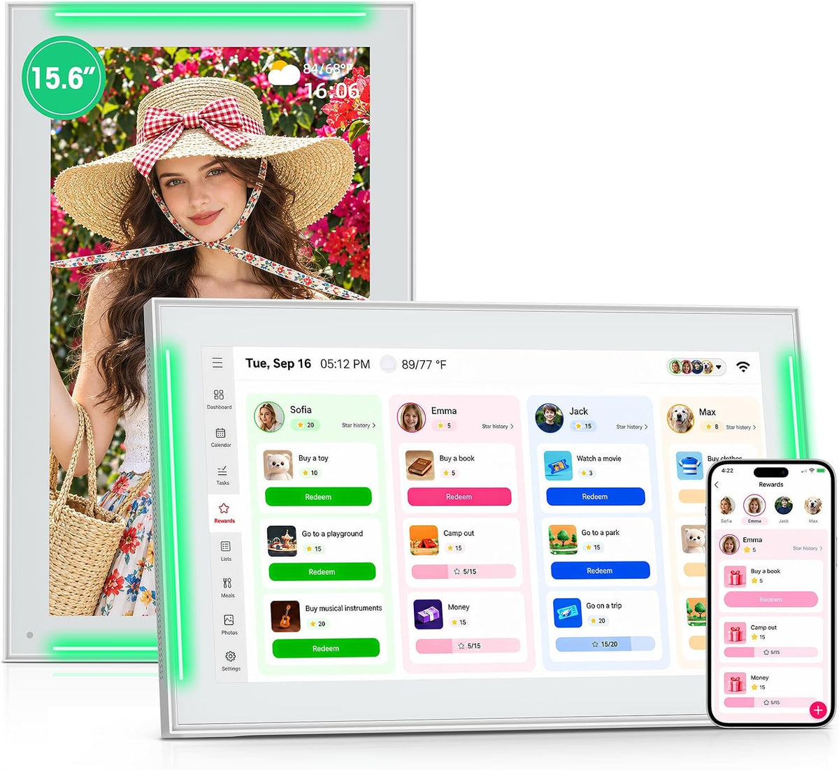 NGTeco 15.6" Digital Calendar, No-Subscription, Smart Family Wall Planne...
