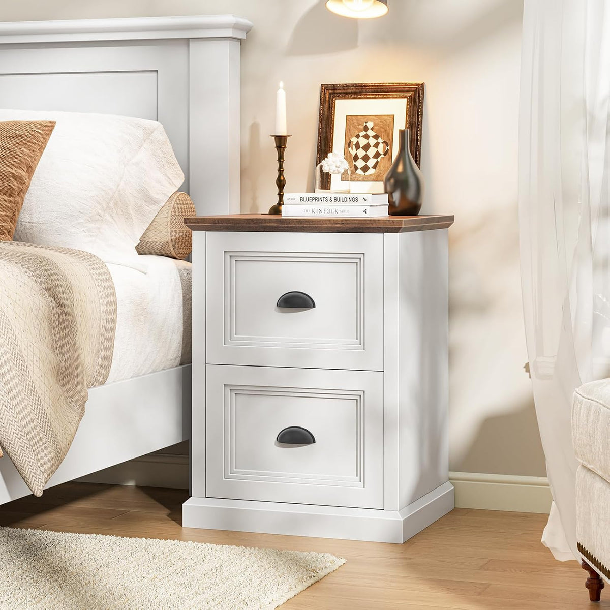 Halitaa Vertical File Cabinet with 2 Drawers for Home Office, White
