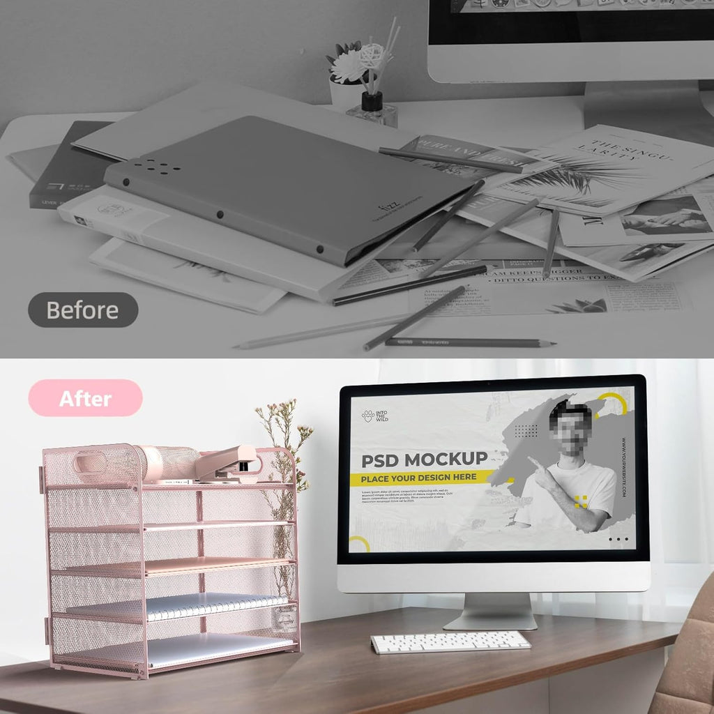 sinboun letter tray paper organizer 5-tier desk organizer, close-up detail