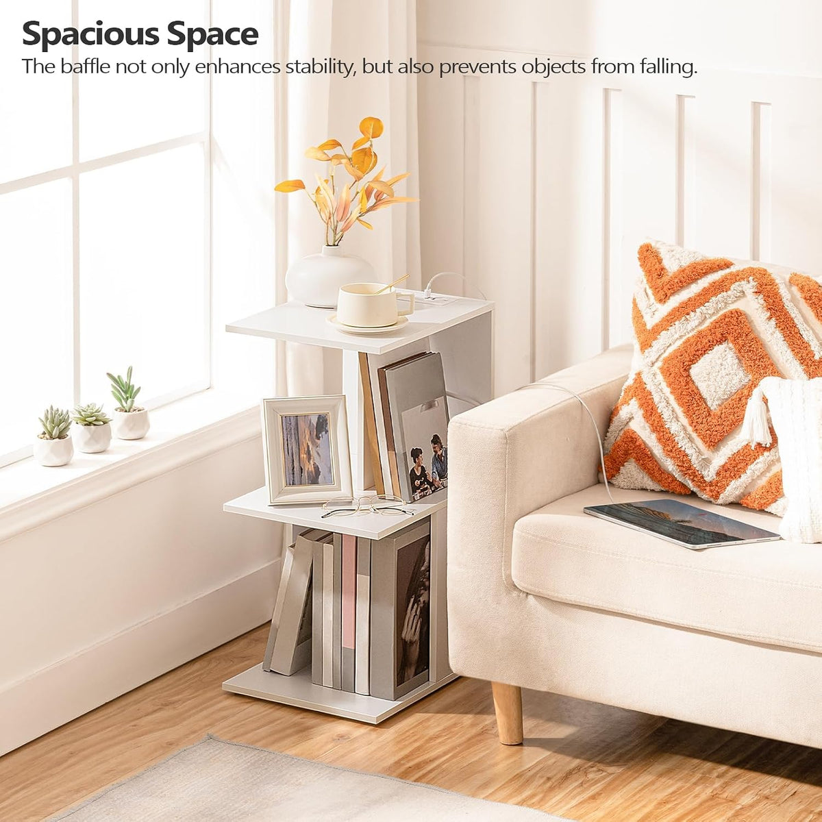 MAHANCRIS Set of 2 Narrow Side Table, White End Table with Charging Station