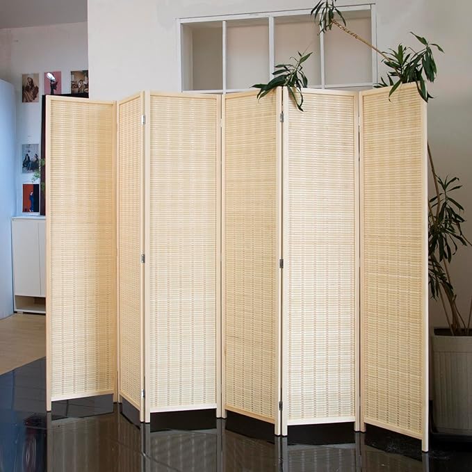 Loomveil 6 Panel Room Divider Folding Privacy Screen, 67 inch Bamboo Panel - Image 3