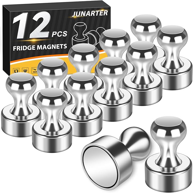 Junarter 12 Pack Magnetic Push Pins, Refrigerator Magnets Strong, Dry Erase by Junarter
