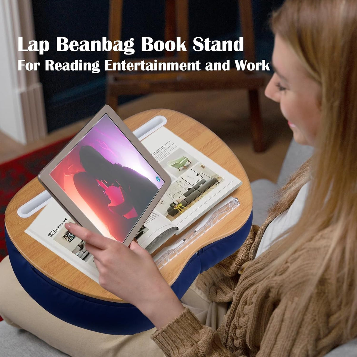 Lap Desk XL Beanbag Book Stand –Book Holder for Reading in Bed Hands Free Rea...