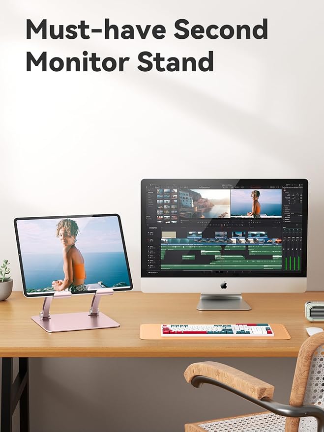 tounee Tablet Holder Stand, Dual Rod Adjustable Aluminum Desktop Stand - Image 4