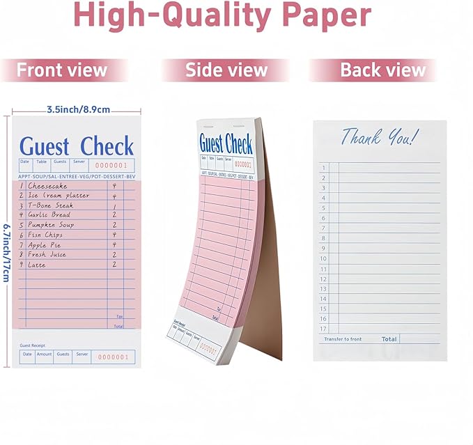 4 Pack Pink Guest Checks Books for Servers, Server Note Pads, Waiter Checkbook - Image 3