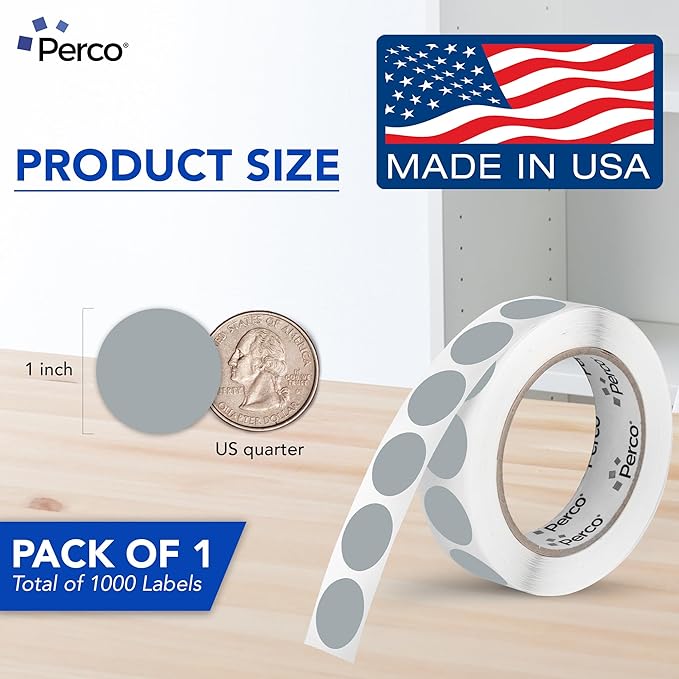 Perco Grey 1-Inch Round Circle Dot Sticker Labels - Image 2