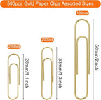 NEEWAY 500pcs Gold Paper Clips Assorted Sizes Small, Medium and Large Paperclips - Image 2