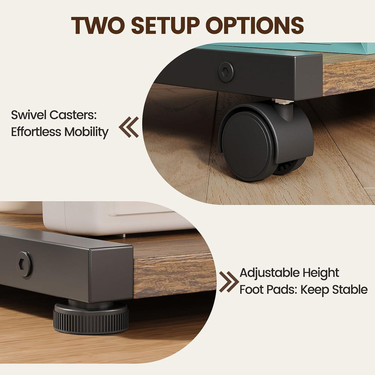 VEDECASA 2 Tier Rustic Brown Wooden Under Desk Printer Stand with Storage Bag...
