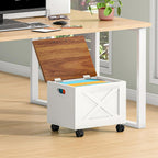 HOOBRO File Cabinet, Under Desk Small Filing Cabinet, Rolling File Cart with Lid, Hanging File Organizer on Wheels, Filing Storage Cart, for Study, Home Office, White and Walnut WH33WJ01