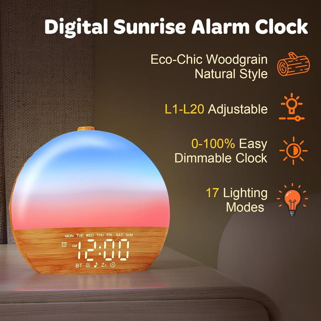 sunrise alarm clock with sound machine - natural, front angle view