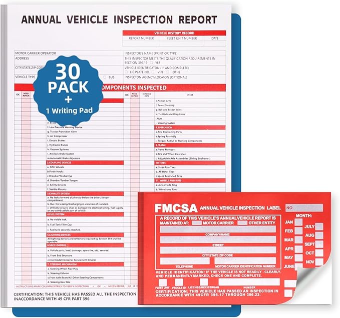 30-Pack Annual Vehicle Inspection Report Form, 3-Ply Carbonless Form and by Unknown