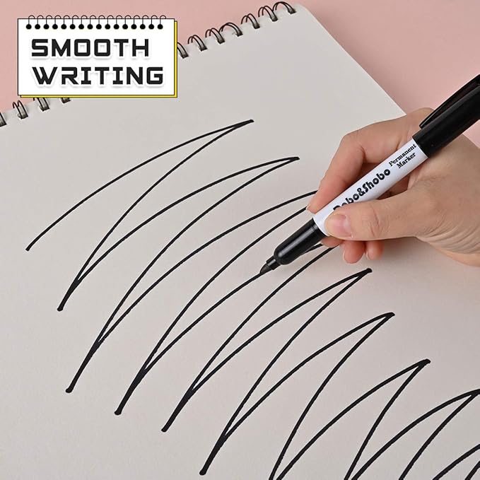 Dabo&Shobo 60 Pack Black Permanent Markers, Fine Point, Works on Plastic - Image 6