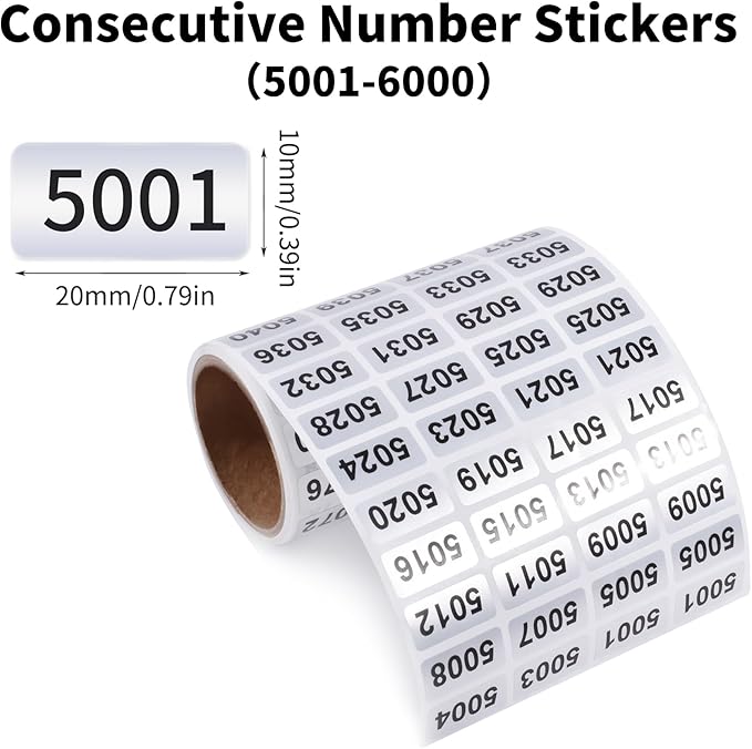 5001-6000 Consecutive Number Inventory Stickers Self Adhesive Waterproof Labels - Image 2