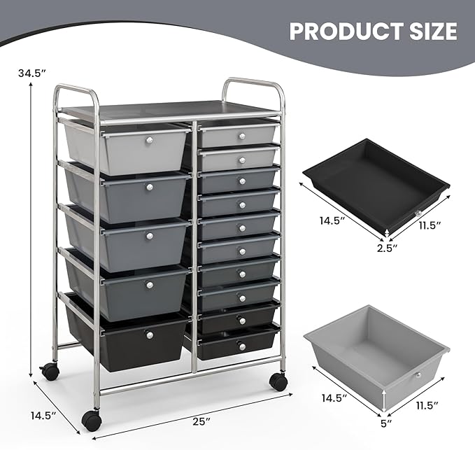 GOFLAME 15-Drawer Rolling Storage Cart, Craft Storage Cart - Image 3