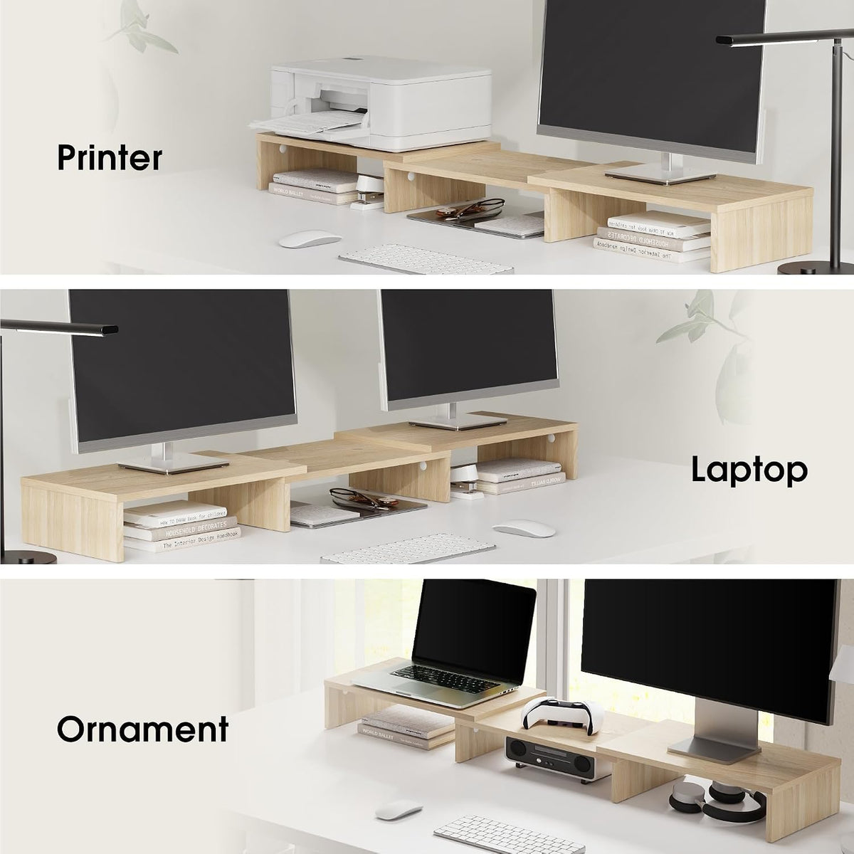 fitueyes dual monitor stand riser, adjustable length and, front angle view
