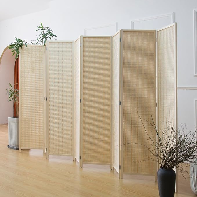 Furnnylane 8 Panel Room Divider and Folding Panel Screen, Bamboo Panel Divider - Image 3
