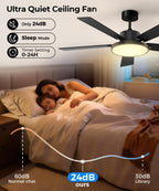 rgbcw smart 52" 2600lm led ceiling fan light, side view
