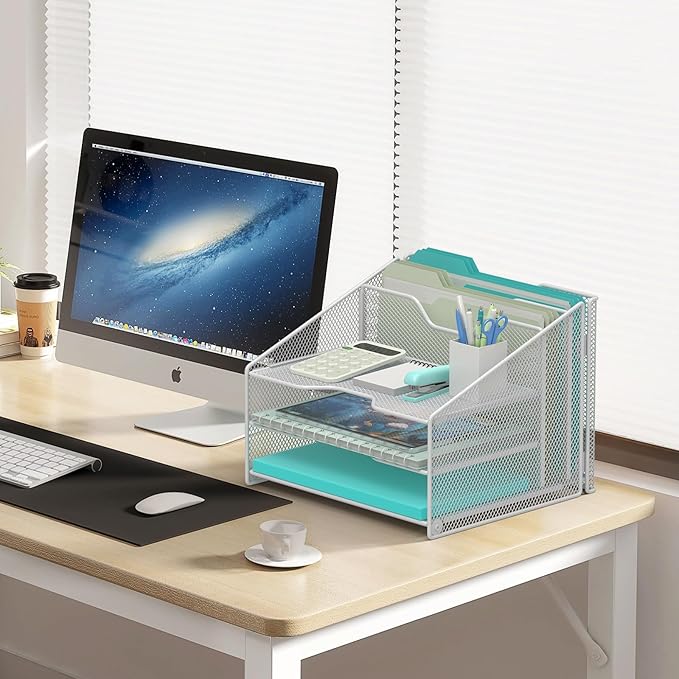 Samstar White Desk File Organizer, Mesh Letter File Folder Holder - Image 5